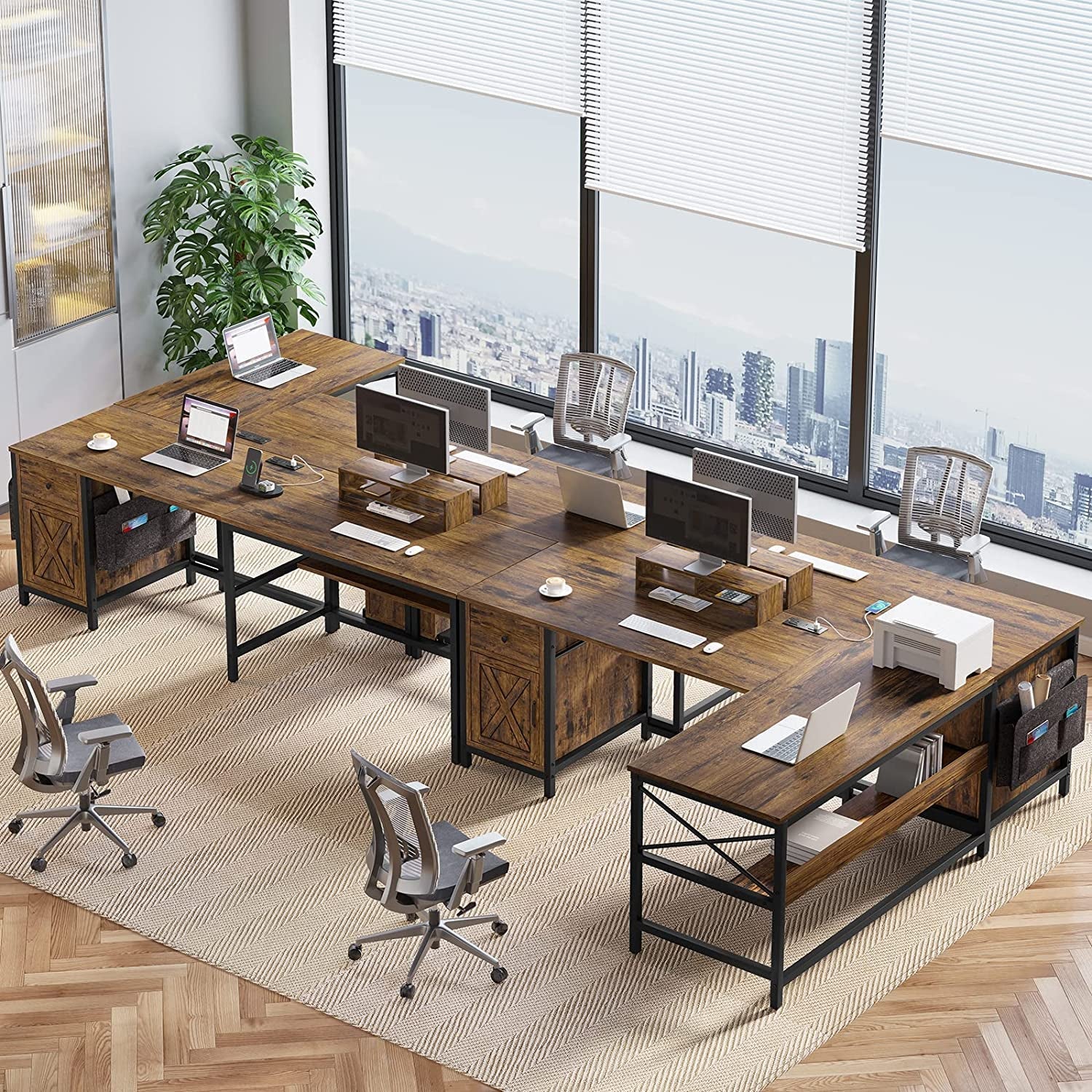 Rustic Brown L-Shaped Desk with Drawer & Storage-0