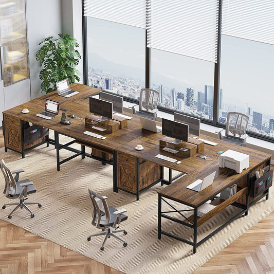 Rustic Brown L-Shaped Desk with Drawer & Storage-0