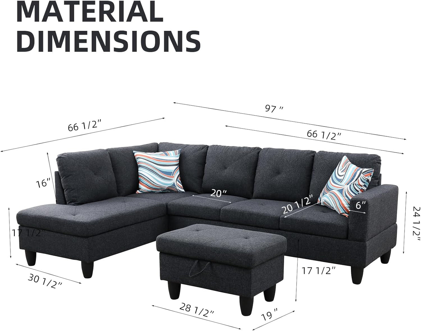 L Shaped Sectional Couch with Storage Ottoman, Modern Nailhead Comfy Lounge Sofa with Reversible Cup Holder & Chaise, 97" 4 Seat Modular Sofá for Living Room Apartment, Amaranth-1