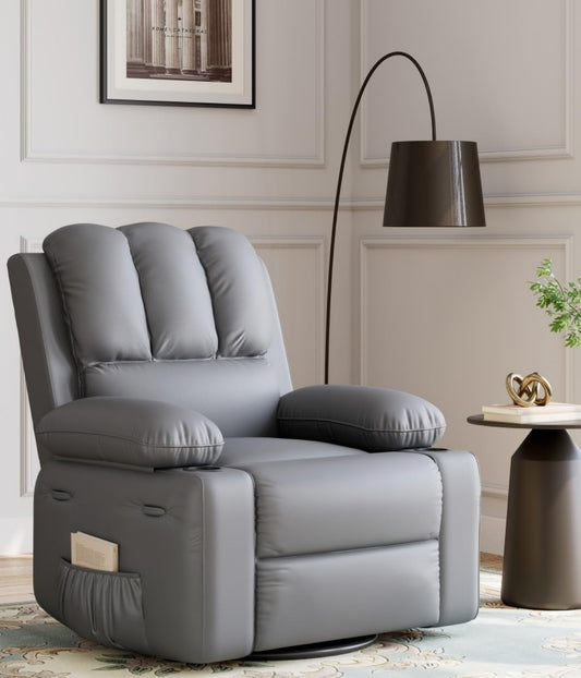 Oversized Recliner Chairs with Heat and Massage - 360° Swivel Lazy Recliner Chair for Adults- Manual Rocking Chair with Cup Holder for Living Rooms, Bedrooms and Nurseries - Grey-0