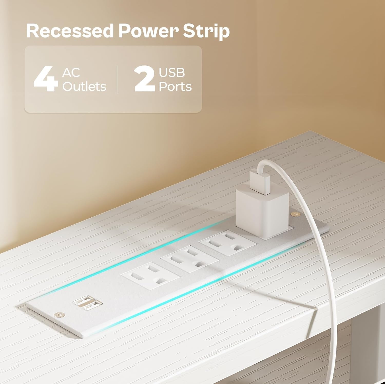 47 Inch Computer Desk with 4 Drawers, Gaming Desk with LED Lights & Power Outlets, Home Office Desk with Large Storage Space for Bedroom, Work from Home, White-4