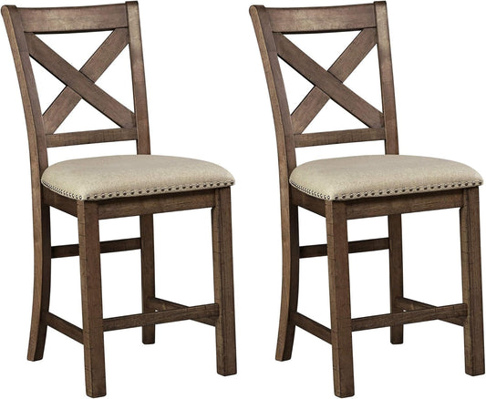 Moriville Rustic Farmhouse 24.5" Upholstered Barstool, 2 Count, Beige & Brown-0