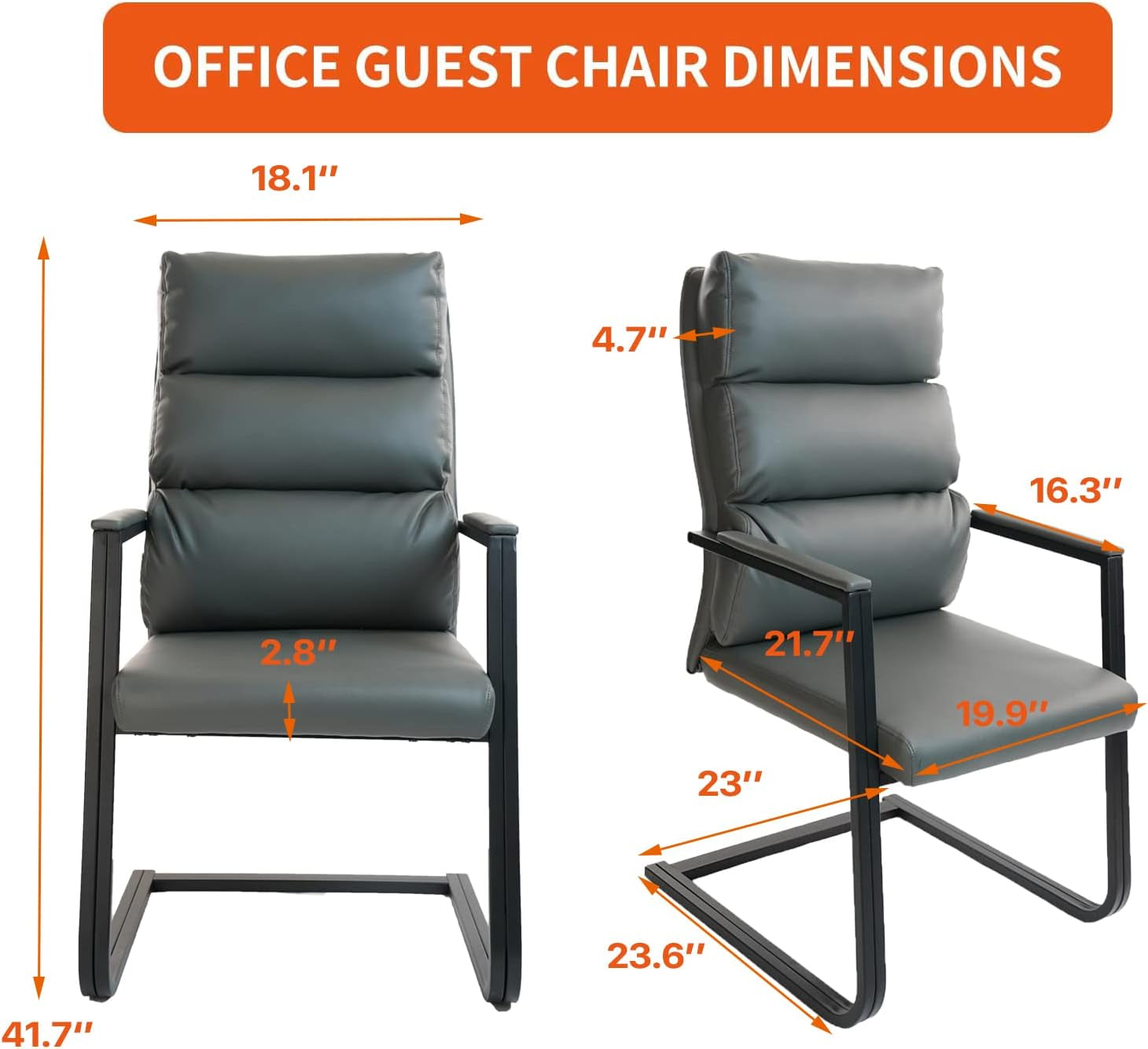 Gray Leather Guest Chairs, Big & Tall, Sled Base, 2-Pack-3