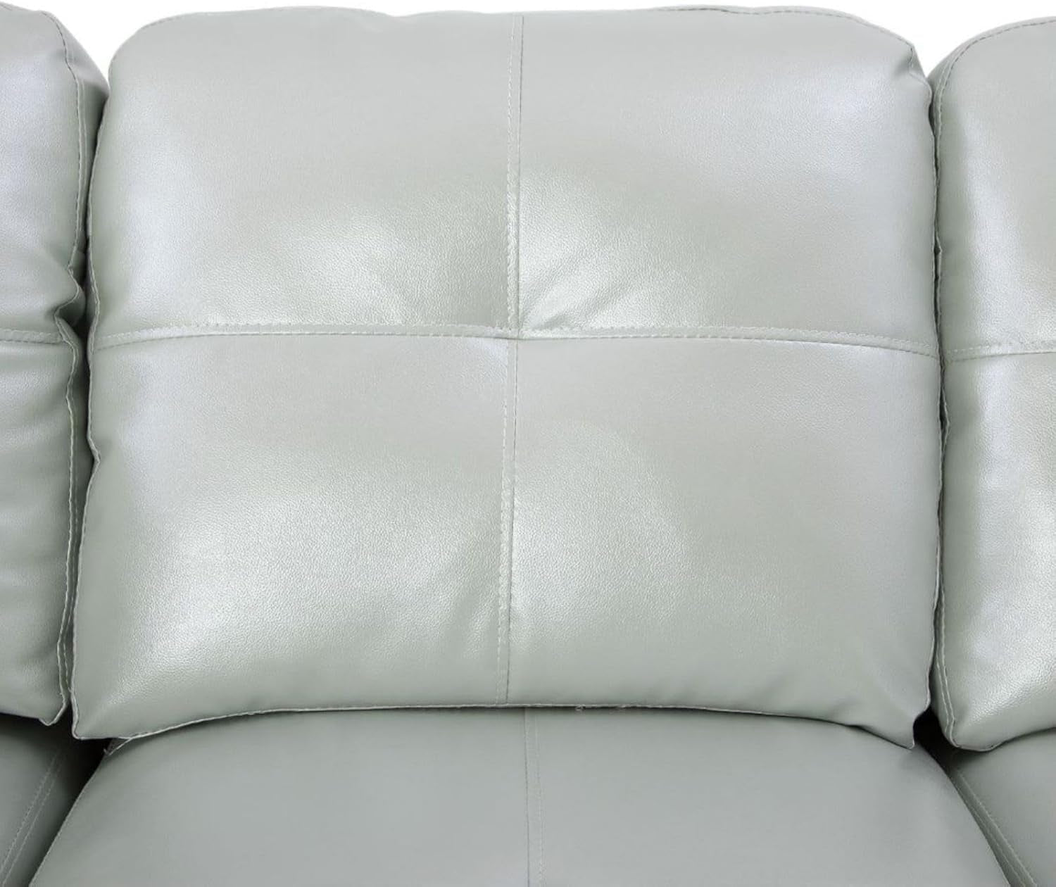 L-Shaped 3-Piece Semi PU Synthetic Leather Sofa with Storage Ottoman Set, Sectional Couch Sofa Set for Living Room, Office, Small Space, Silver Green-4