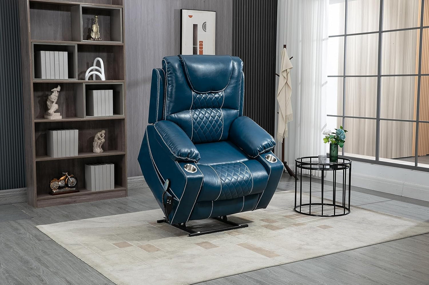 Dual Motor Oversized Electric Power Lift Recliner Chair Sofa for Elderly with Massage and Heat, Faux Leather Upholstered Armchair with Cupholders and Side Pockets-2