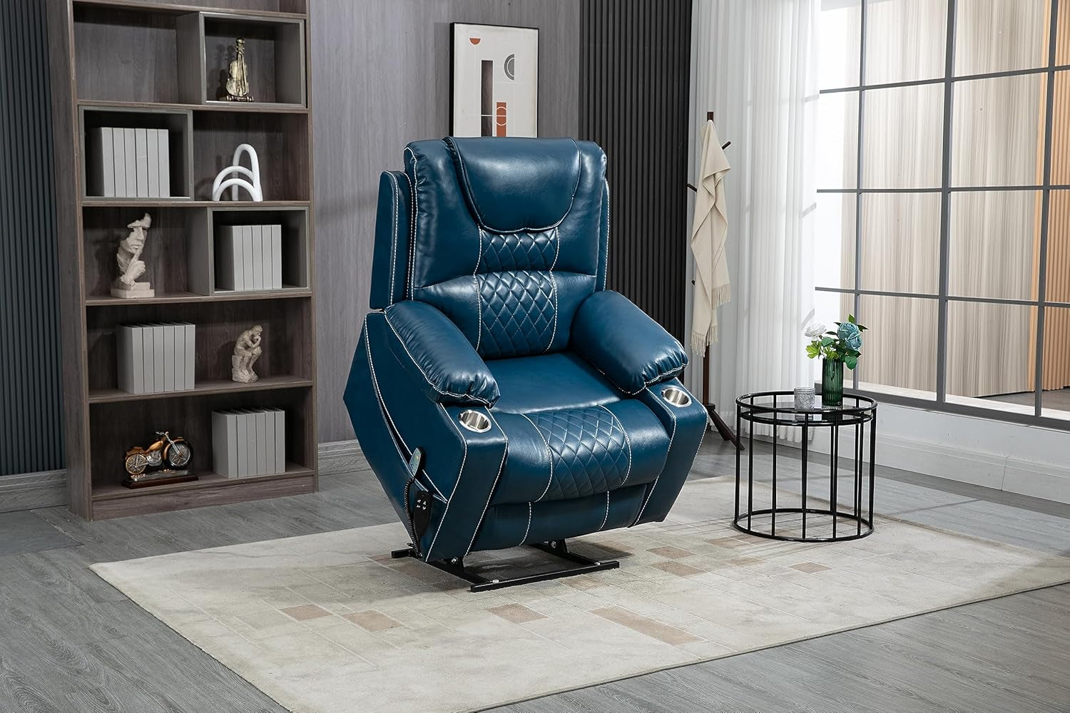 Dual Motor Oversized Electric Power Lift Recliner Chair Sofa for Elderly with Massage and Heat, Faux Leather Upholstered Armchair with Cupholders and Side Pockets-2