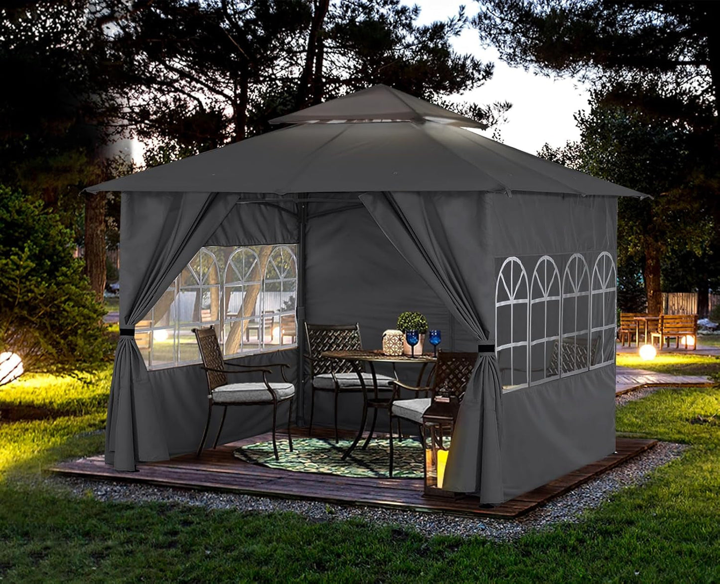10X12 Outdoor Gazebo - Patio Screened Gazebo with Curtains and Windows for Deck, Lawn and Backyard (Dark Gray)-0