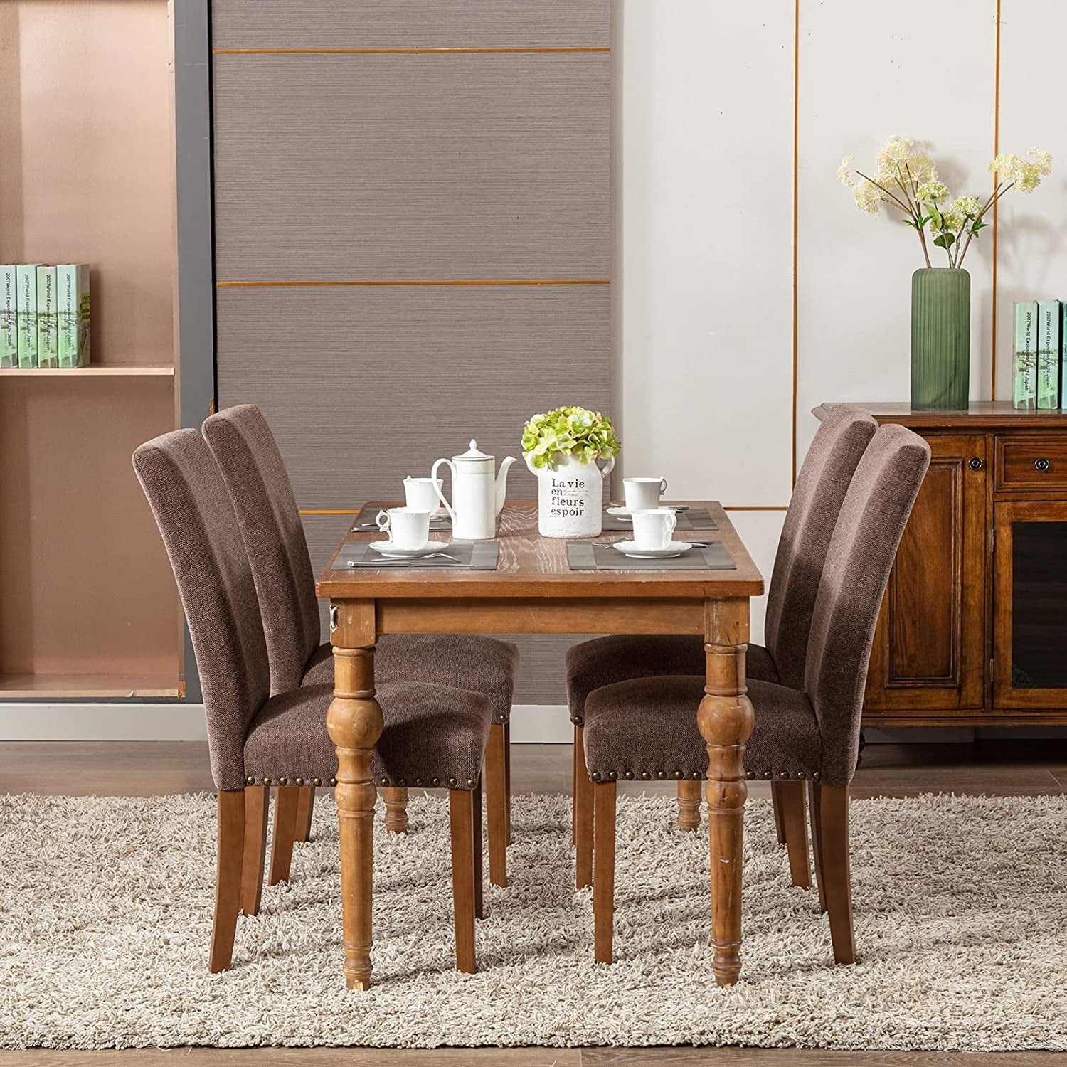 Upholstered Parsons Dining Chairs Set of 6, Brown-3