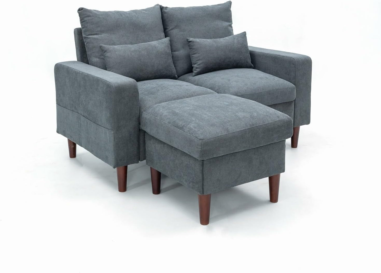 Modern Sofa Set 2 3 Seater with Footstool Sofa Suite Convertible Sectional Furniture for Living Room (Grey, 2 Seater with Footstool)-3