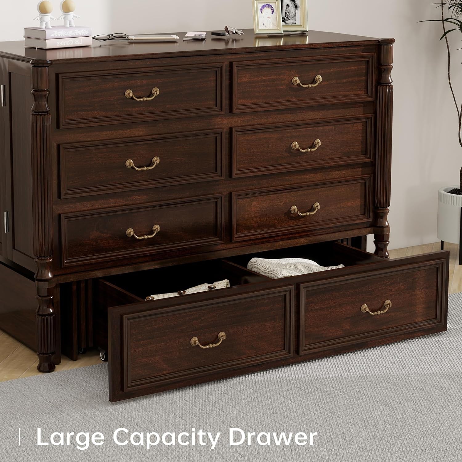 Murphy Bed Full, Solid Wood Cabinet with USB Ports-4
