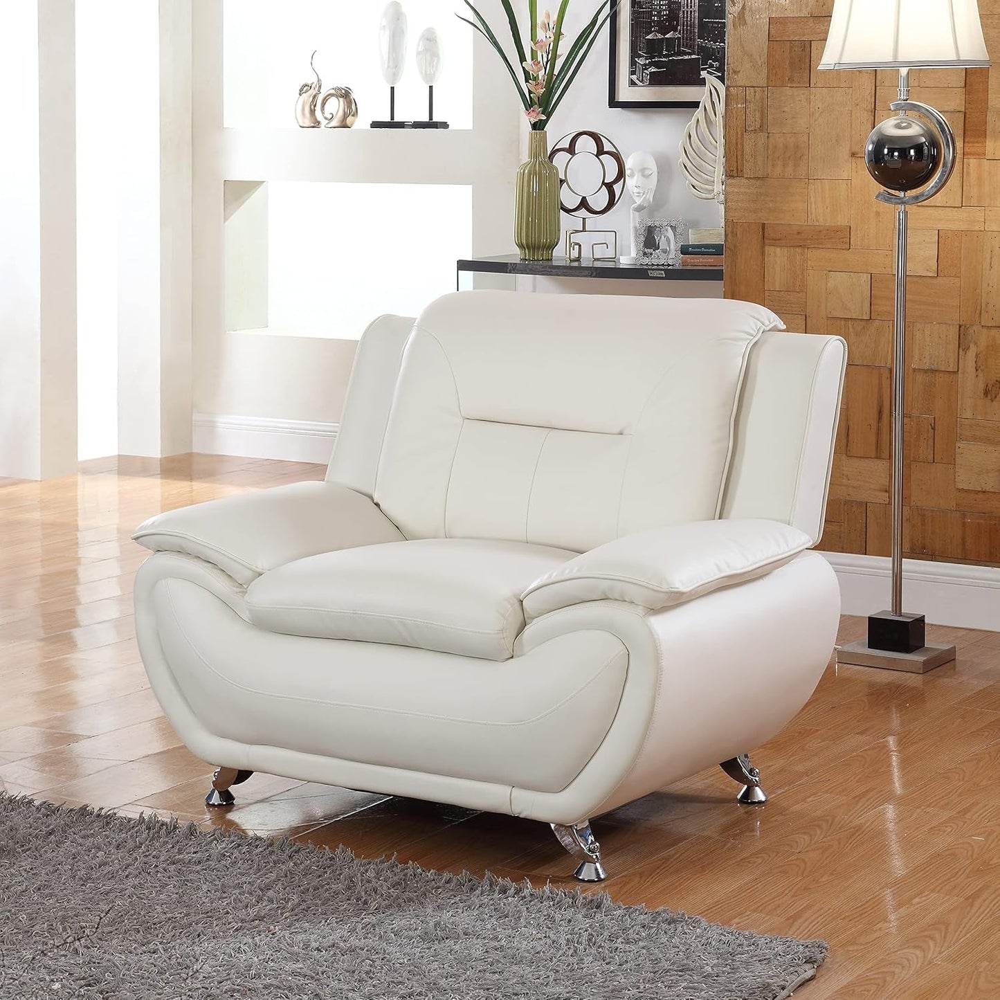3PCS Faux Leather Sofa Set, Living Room Couch Set with Sofa, Loveseat and Chair (White)-4