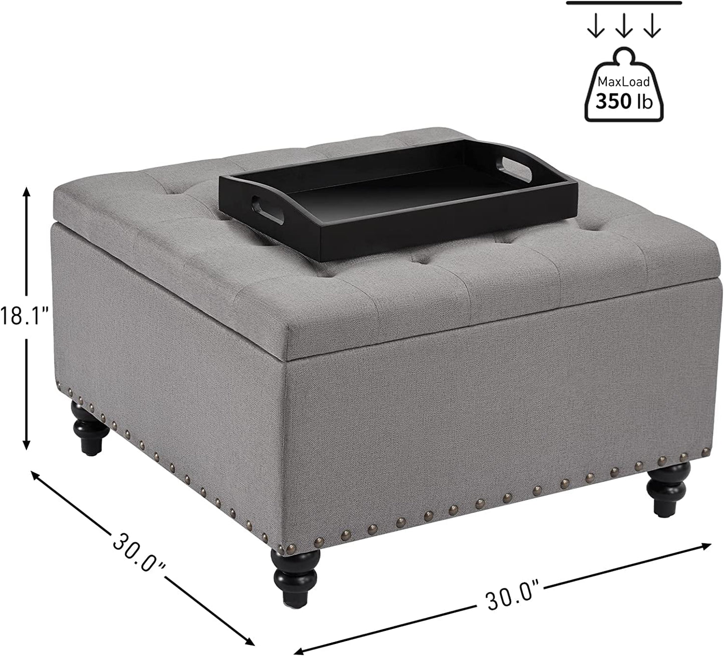 Grey Tufted Ottoman with Storage and Tray-2
