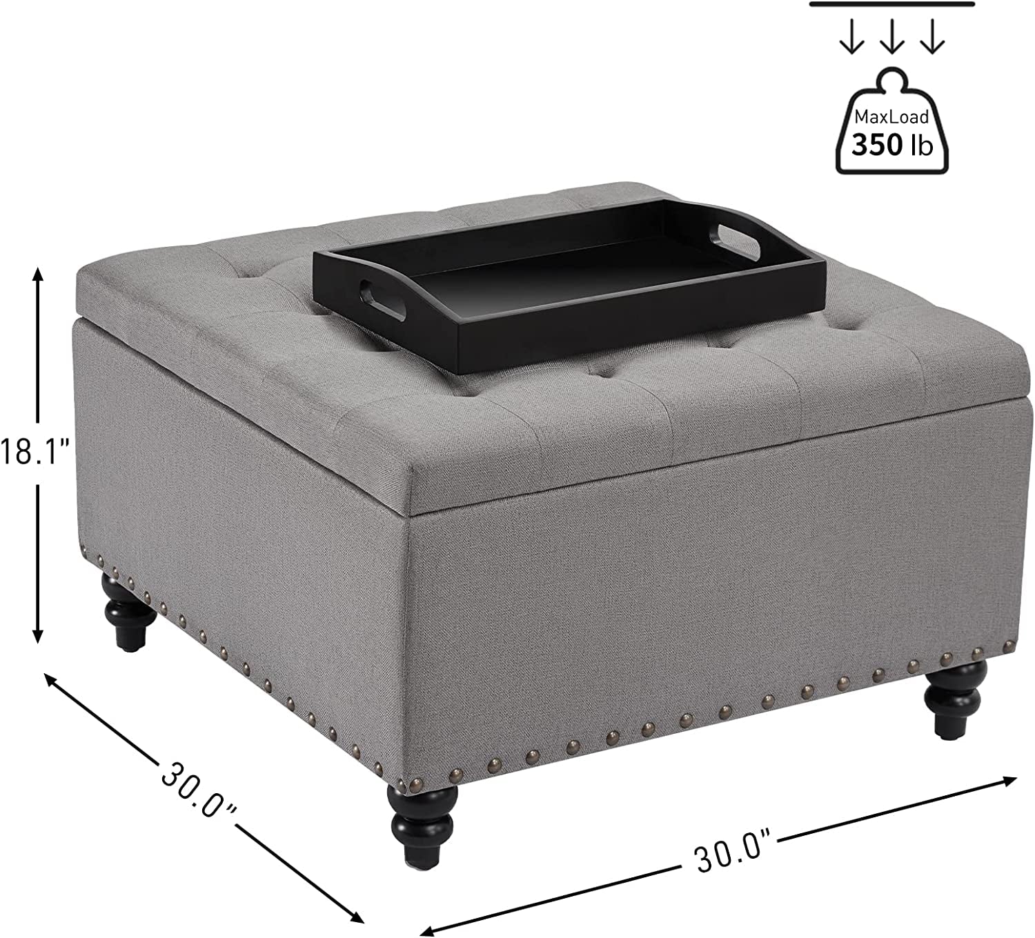 Grey Tufted Ottoman with Storage and Tray-2
