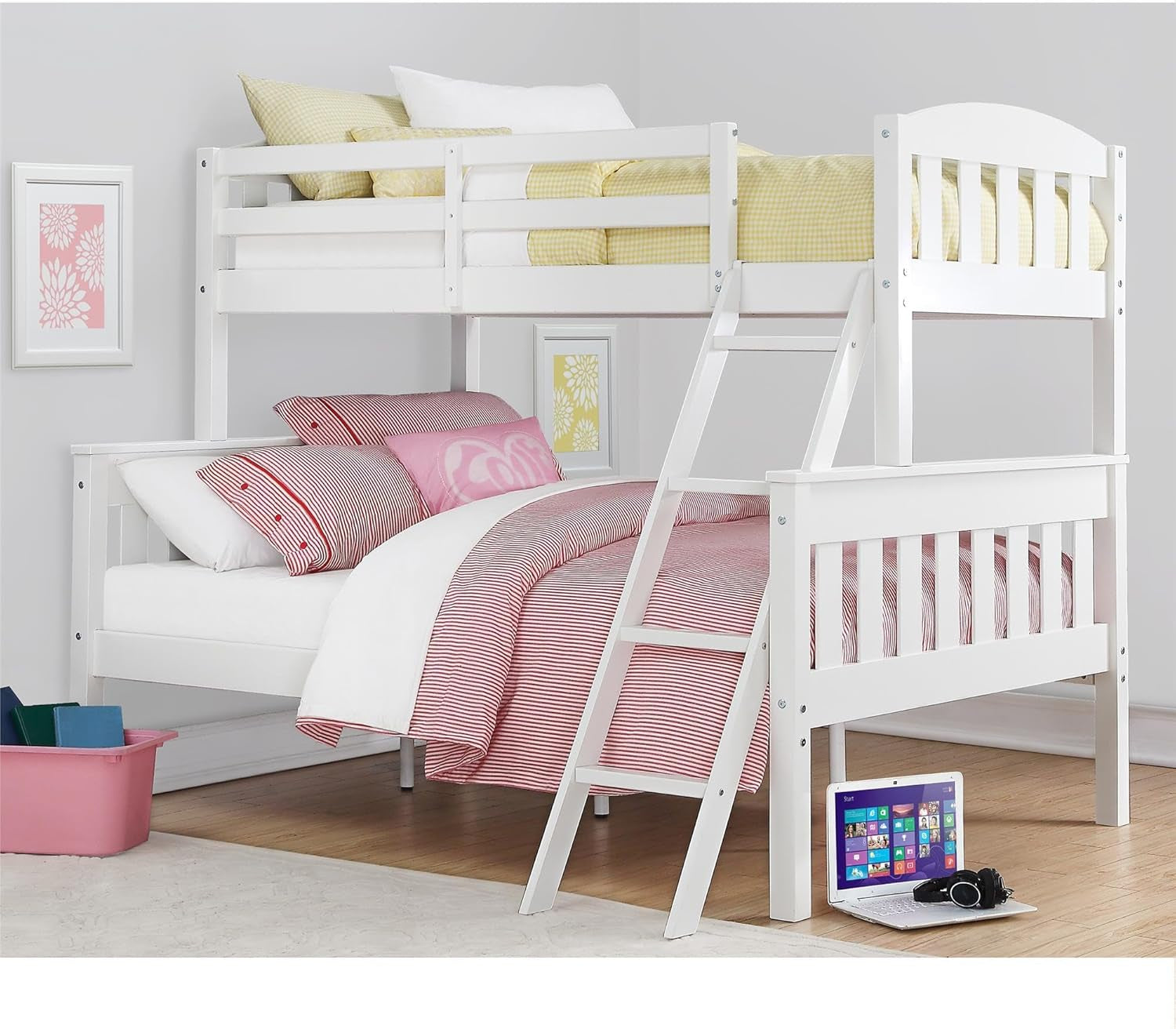 Airlie Twin over Full Bunk Bed, White, Wood Construction, Converts to Twin/Full, 4-Step Ladder, Guard Rails-0