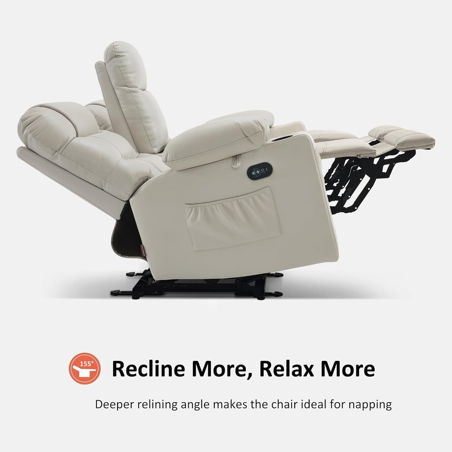 Power Loveseat Recliner with Console, Electric Reclining Loveseat with Heat and Vibration, Cup Holder, USB Charge Port, Faux Leather Recliner Sofa Pr622Sets (Light Grey, Loveseat with Console)-4