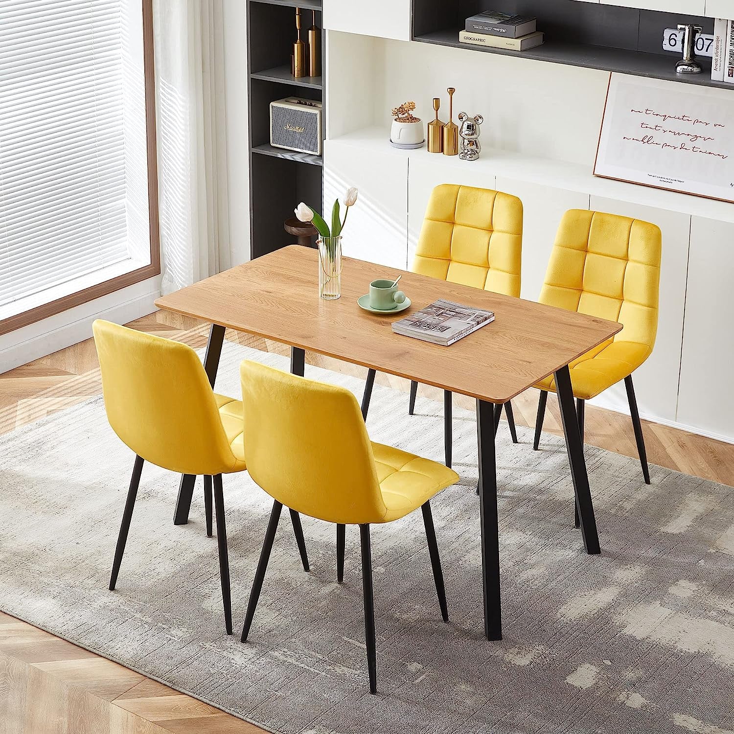 Modern 5-Piece Dining Table Set for 4, Yellow-1