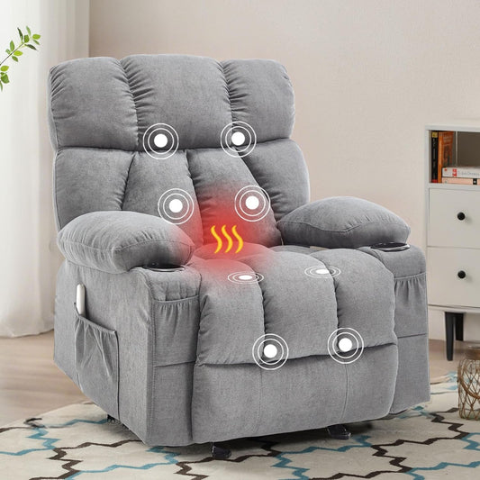 Massage Rocker Recliner Chair with Heat and Vibration Ergonomic Rocking Lounge Chair for Living Room Comfy Overstuffed Recliner with 4 Side Pockets,2 Cup Holders, USB Charge Port, Grey-1