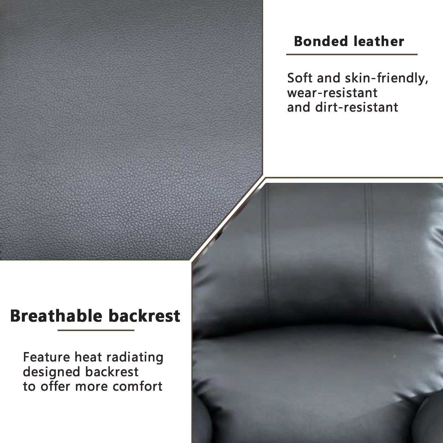 Living Room Furniture Set Leather Recliner Sofa Set Loveseat Chair Furniture Sofa Set for Living Room/Small Space/Rv/House/Office/Theater Seating (A-Black Leather, Sofa(3Seater))-3