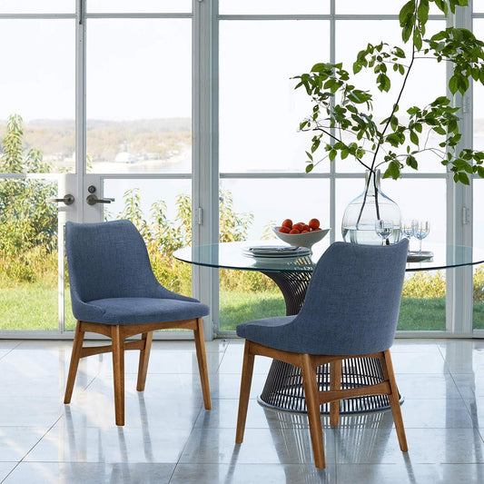 Azalea Blue Fabric and Walnut Wood Dining Side Chairs - Set of 2-0