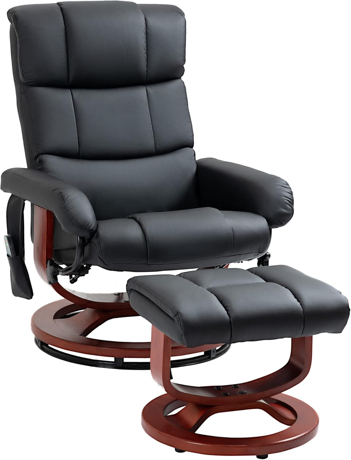 Massage Recliner Chair with Ottoman, Swivel Recliner and Footrest, Faux Leather Reclining Chair with Remote Control and Side Pocket, Black-0