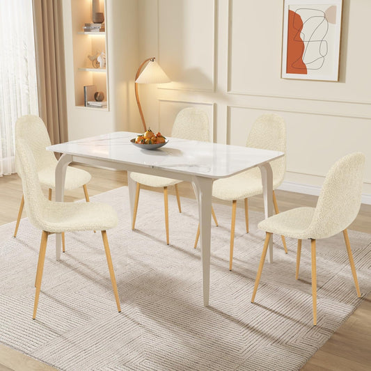 Dining Chairs Set of 4, Upholstered Fabric Armless Dining Room Seating Kitchen Chairs, Side Chair Mid-Back with Metal Legs for Living Room Bedroom Home Office, Beige Cream-1
