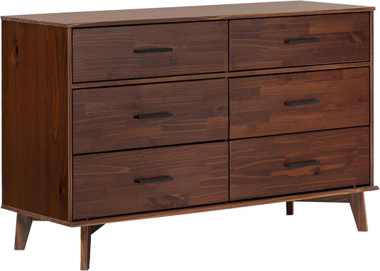 Modern Solid Pine Wood 6-Drawer Dresser with Metal Handles and Generous Storage Space, Walnut Finish-0