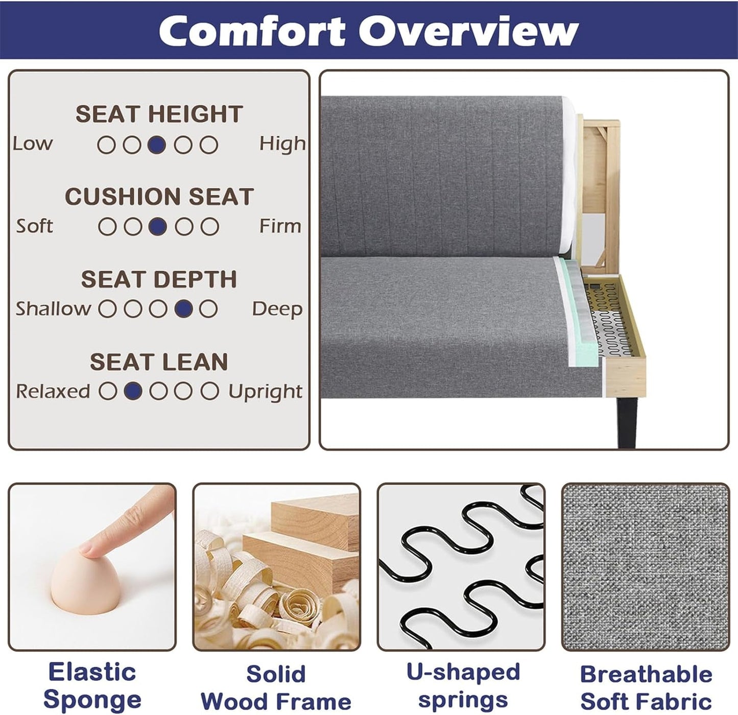 3 Piece Living Room Furniture Set with USB, Mini Small Comfy Couch for Bedroom, Accent Chairs and Loveseat Sofa Couch Set, Small Couches for Small Space, Apartment (Grey, 1+1+2(Armless))-3