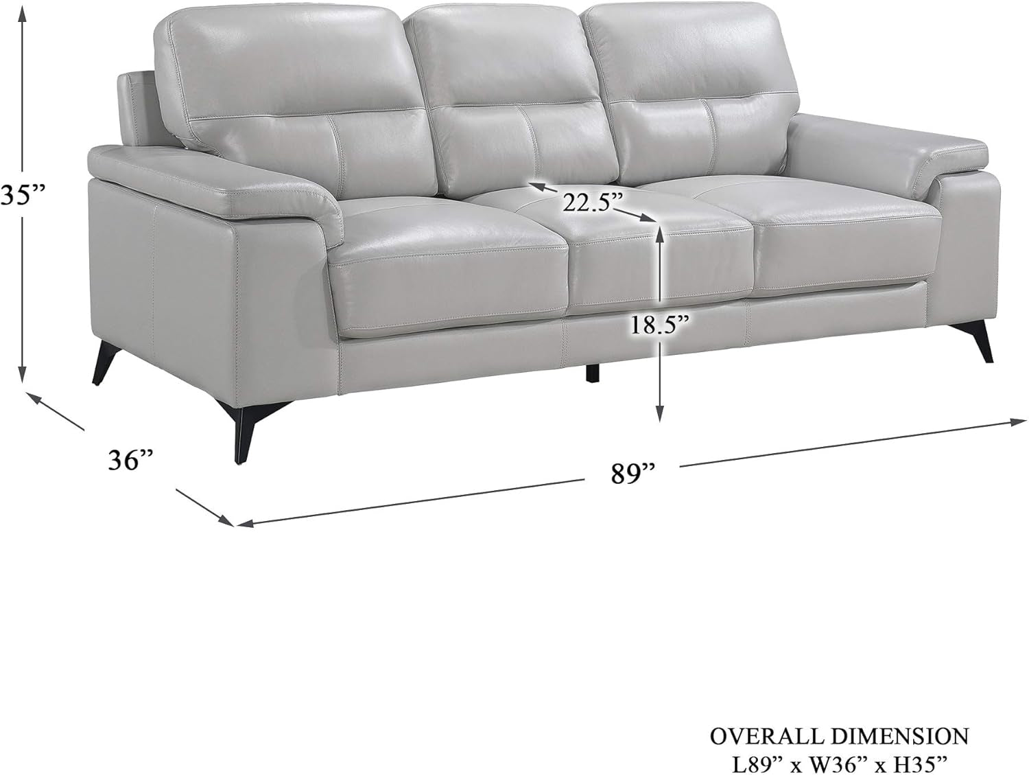 89" Leather Sofa, Silver Gray-2
