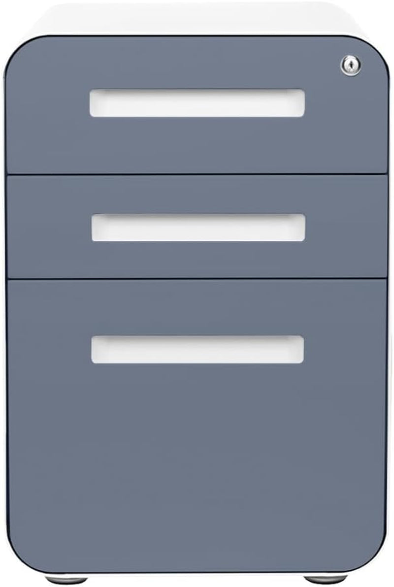 Stockpile 3 Drawer File Cabinet with Lock - under Office Desk Metal Filing Cabinet, Legal/Letter File Folders, Wheels and Stationary Feet, Pre-Assembled, Coastal Blue-3