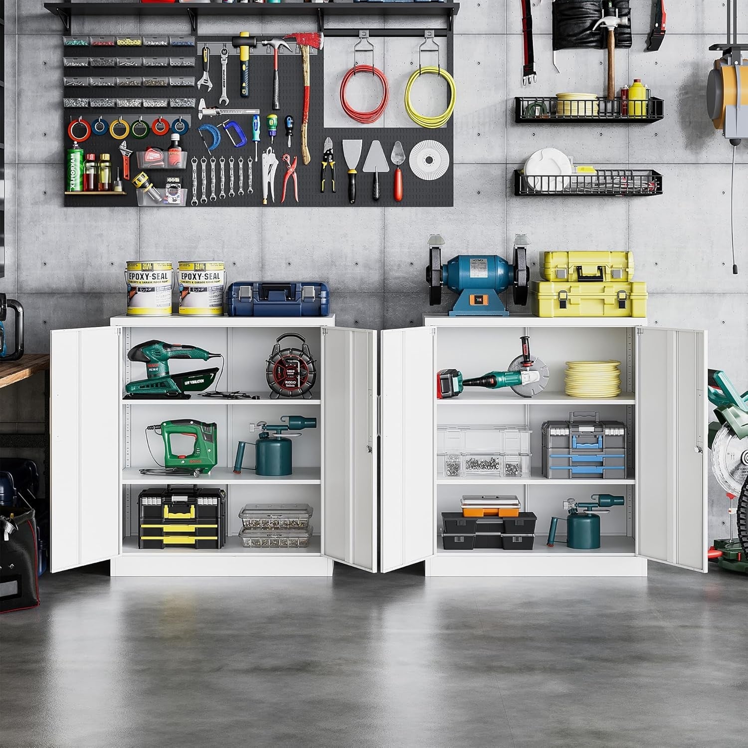 Metal Storage Cabinet with 2 Doors, Lockable Steel Storage Cabinet with 2 Doors and Adjustable Shelves, Steel Lockable File Cabinet, Locking Tool Cabinets for Office,Home,Garage-1