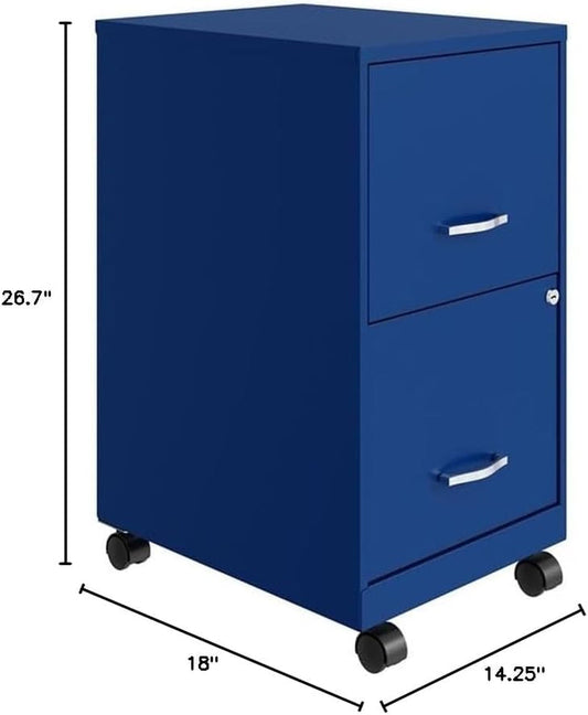 2 Drawer Metal Mobile File Cabinet with Lock, Letter Size, Blue, Fully Assembled-1