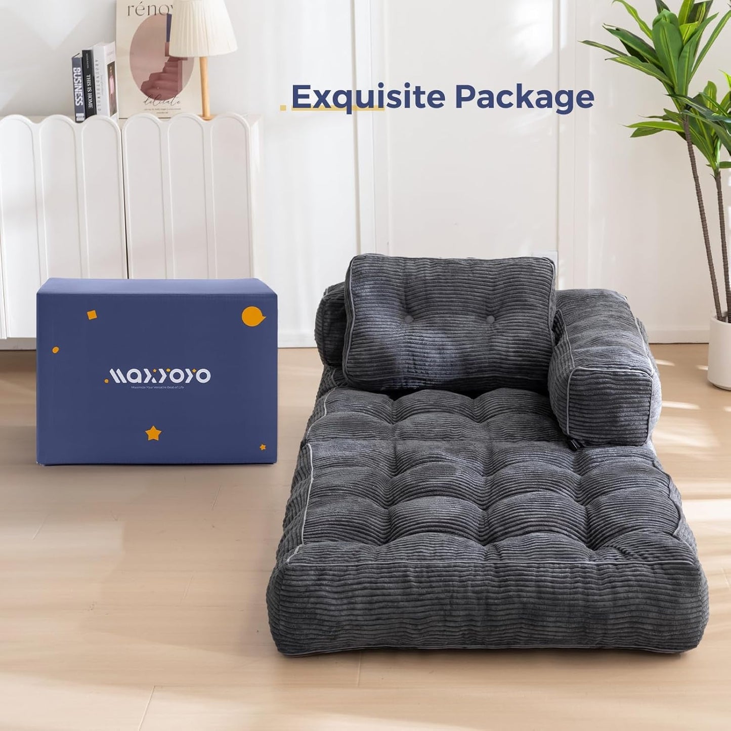 Folding Sofa Bed, L-Shaped Convertible Sofa Bed with Armrest Foldable Sleeper Sofa with Pillow, Portable Fold Out Chair Bed Comfy Floor Sofa Lounge for Living Room Bedroom, Dark Grey-4
