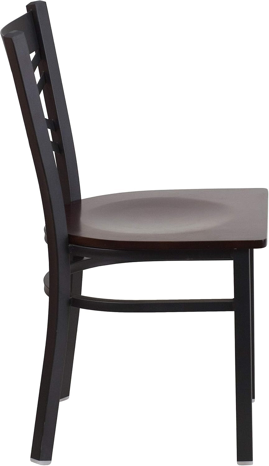 2 Pack HERCULES Series Black ''X'' Back Metal Restaurant Chair - Walnut Wood Seat-3