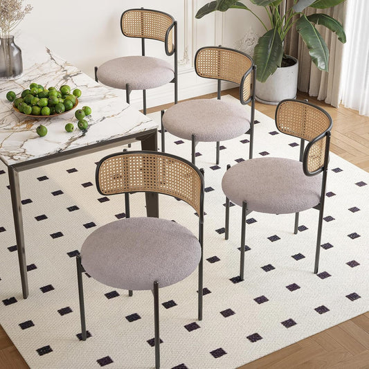 Gray Rattan Back Mid-Century Modern Dining Chairs Set-0