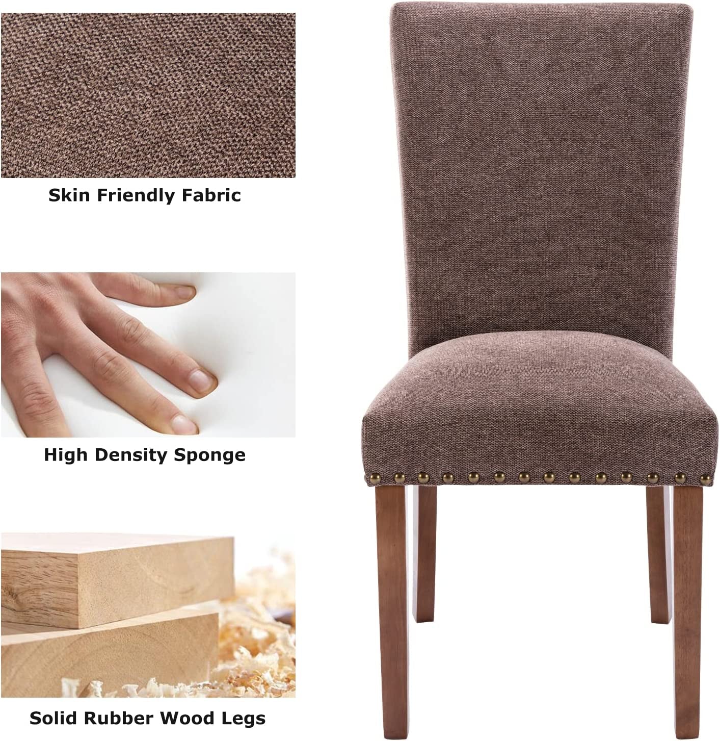 Upholstered Parsons Dining Chairs Set of 6, Brown-4