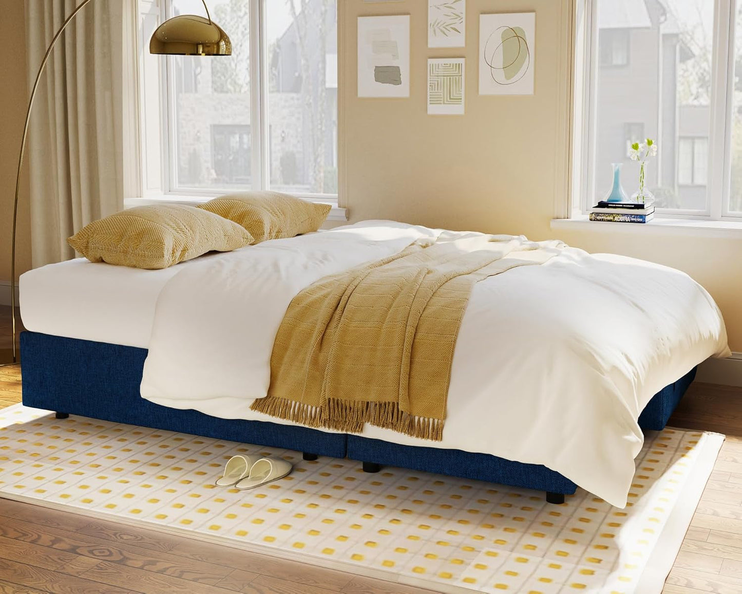 Sofa Bed, Sleeper Sofa with Storage Chaise- 2 in 1 Pull Out Couch Sofa for Home Office, Living Room, Comfy Sofa Sleeper, Blue Linen Couch-3