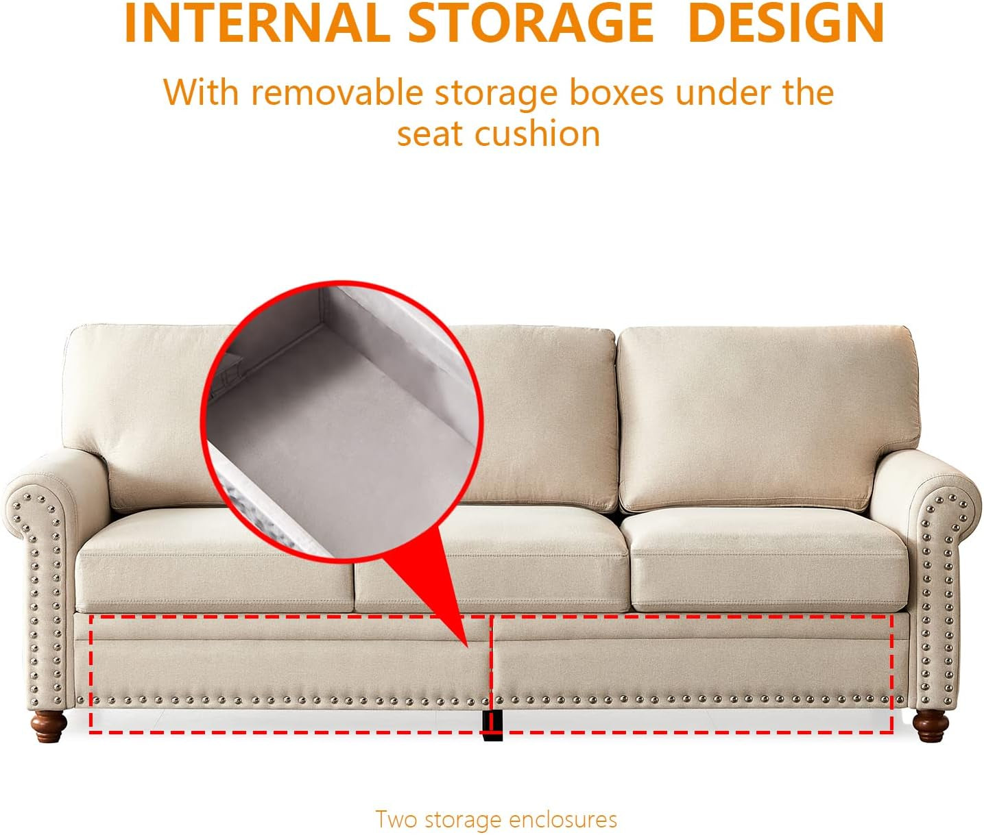 3-Piece Sofa Set 1+2+3 Secional Sofa Couch Set Living Room Sets with Storage Space & Solid Wood Legs Linen Upholstered Couch, Loveseat and Chair Set for Living Room (Beige)-4