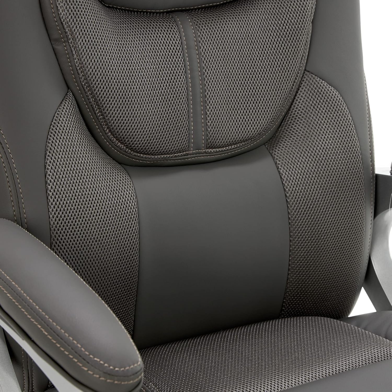 Executive Office Padded Arms, Adjustable Ergonomic Gaming Desk Chair with Lumbar Support, Faux Leather and Mesh, Light Gray-4