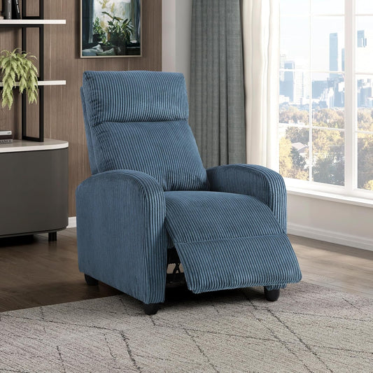 Midnight Blue Corduroy Pushback Recliner Chair Living Office-0