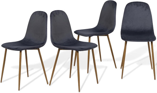 Mid-Century Modern Upholstered Dining Chairs Set of 4, Kitchen Chairs with Metal Legs for Dining Room, Velvet Seat Side Chair for Living Room, Grey-0