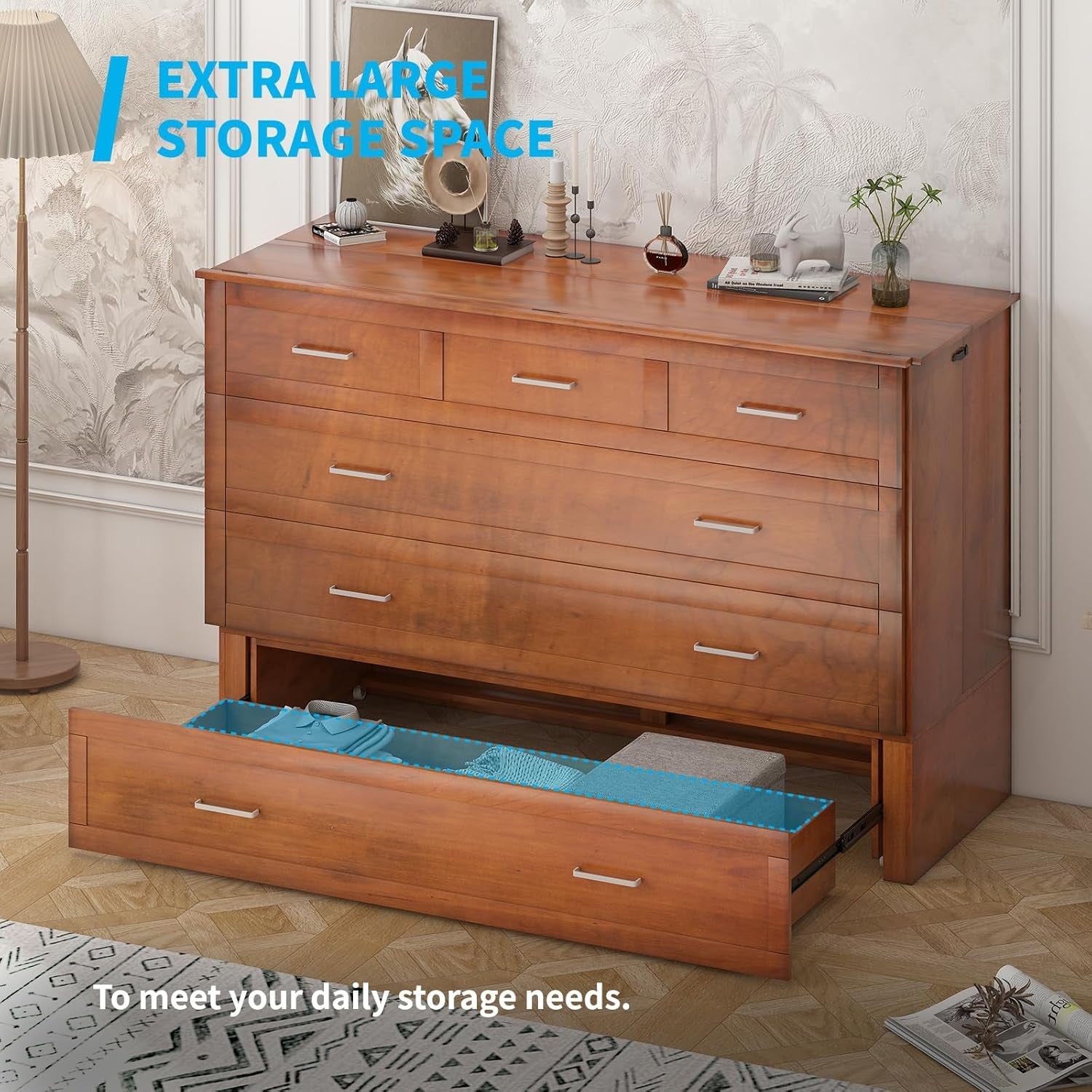 Queen Size Murphy Bed Cabinet with Storage and Charging-4