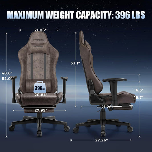 Gaming Chair with Footrest, Racing Style Computer Chair for Adult, Adjustable Reclining Backrest and Lumbar Support, Stylish High Back Chair for Gaming and Office (Brown)-1