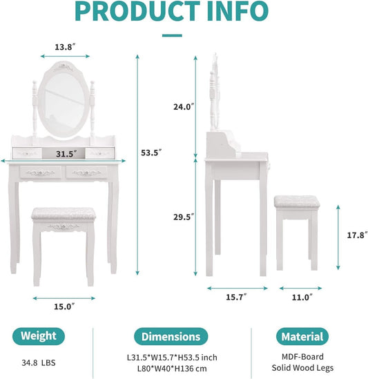 Wood Makeup Vanity Set with Mirror & Stool-1