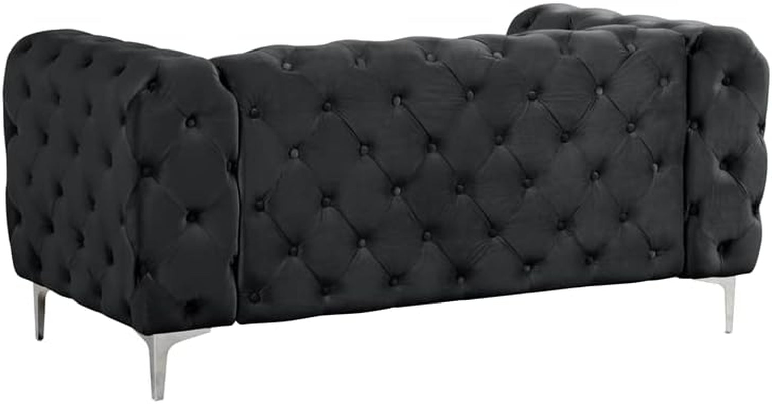 3-Piece Couches Velvet Fabric Living Room Furniture Set -Black-3