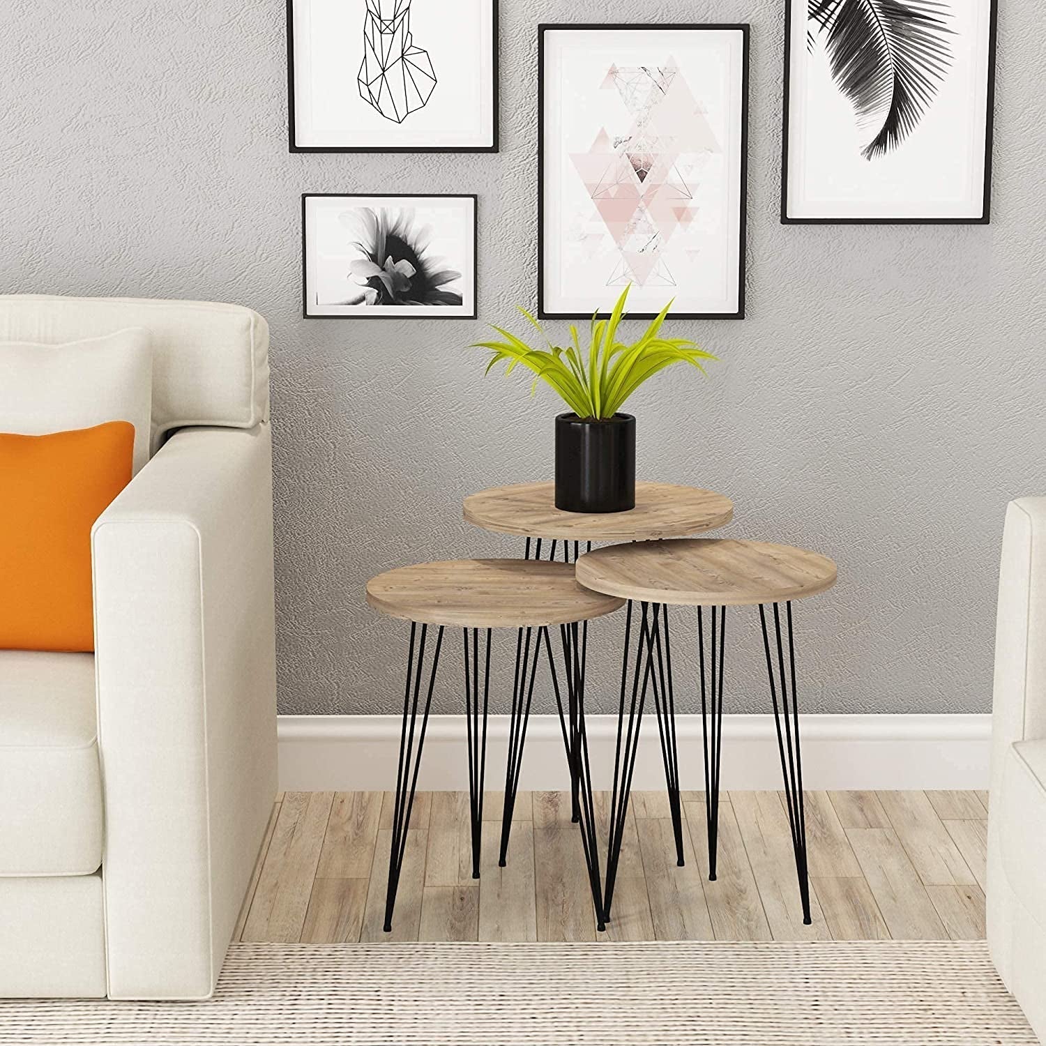 Grey Pine Wood Nesting End Tables Set of 3-0