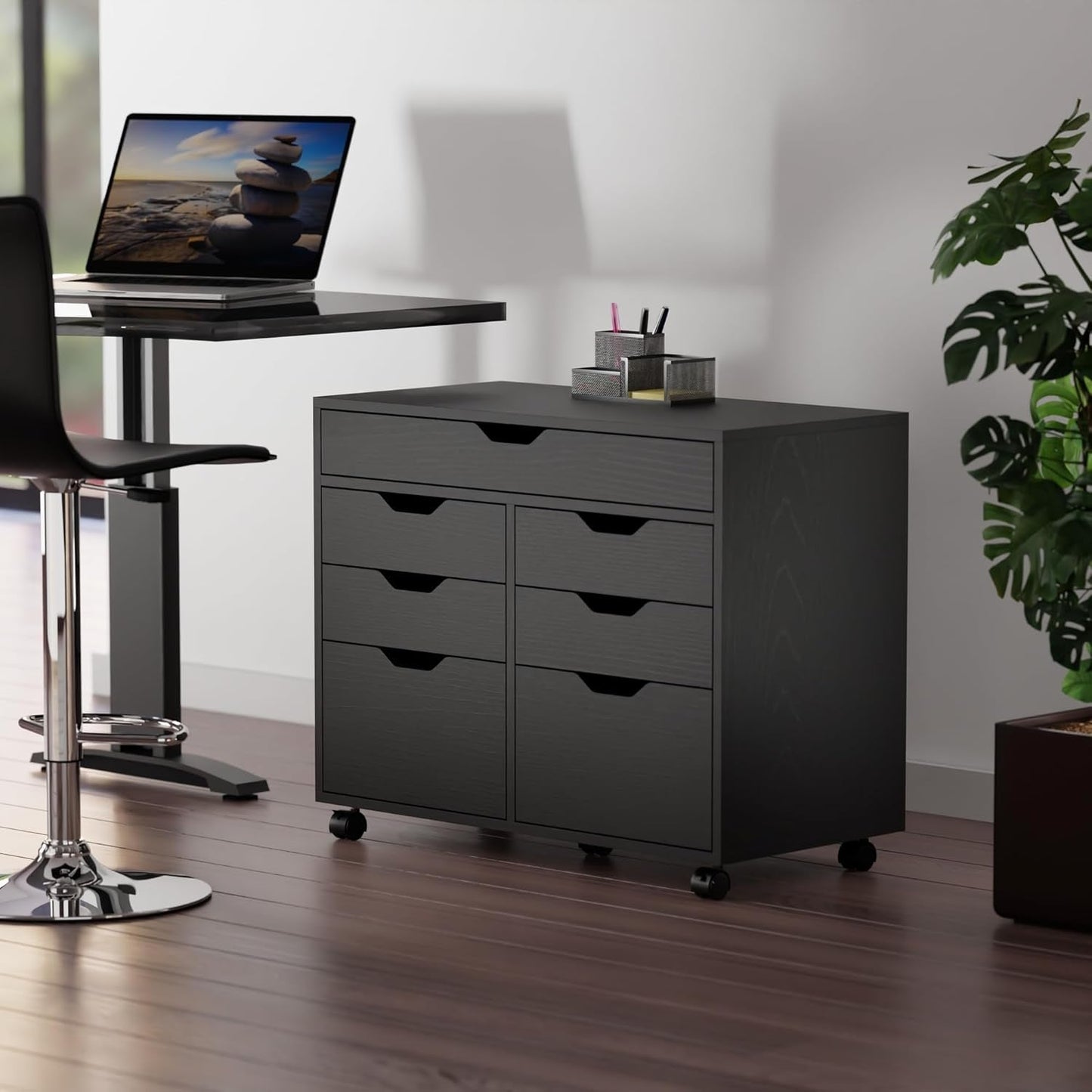 Halifax Storage Mobile Cabinets, 2 Doors, 4 Drawers, 1 Wide Drawer, for Home Office, Black-1