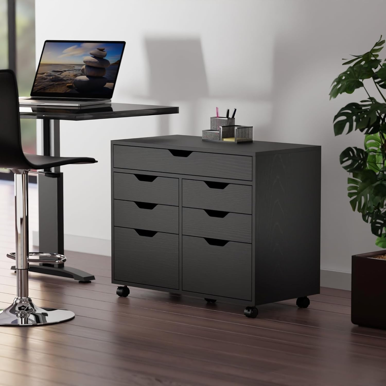 Halifax Storage Mobile Cabinets, 2 Doors, 4 Drawers, 1 Wide Drawer, for Home Office, Black-1