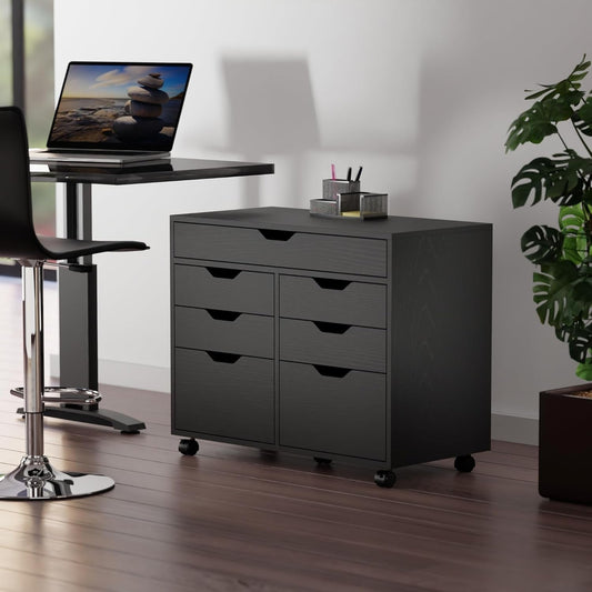 Halifax Storage Mobile Cabinets, 2 Doors, 4 Drawers, 1 Wide Drawer, for Home Office, Black-1