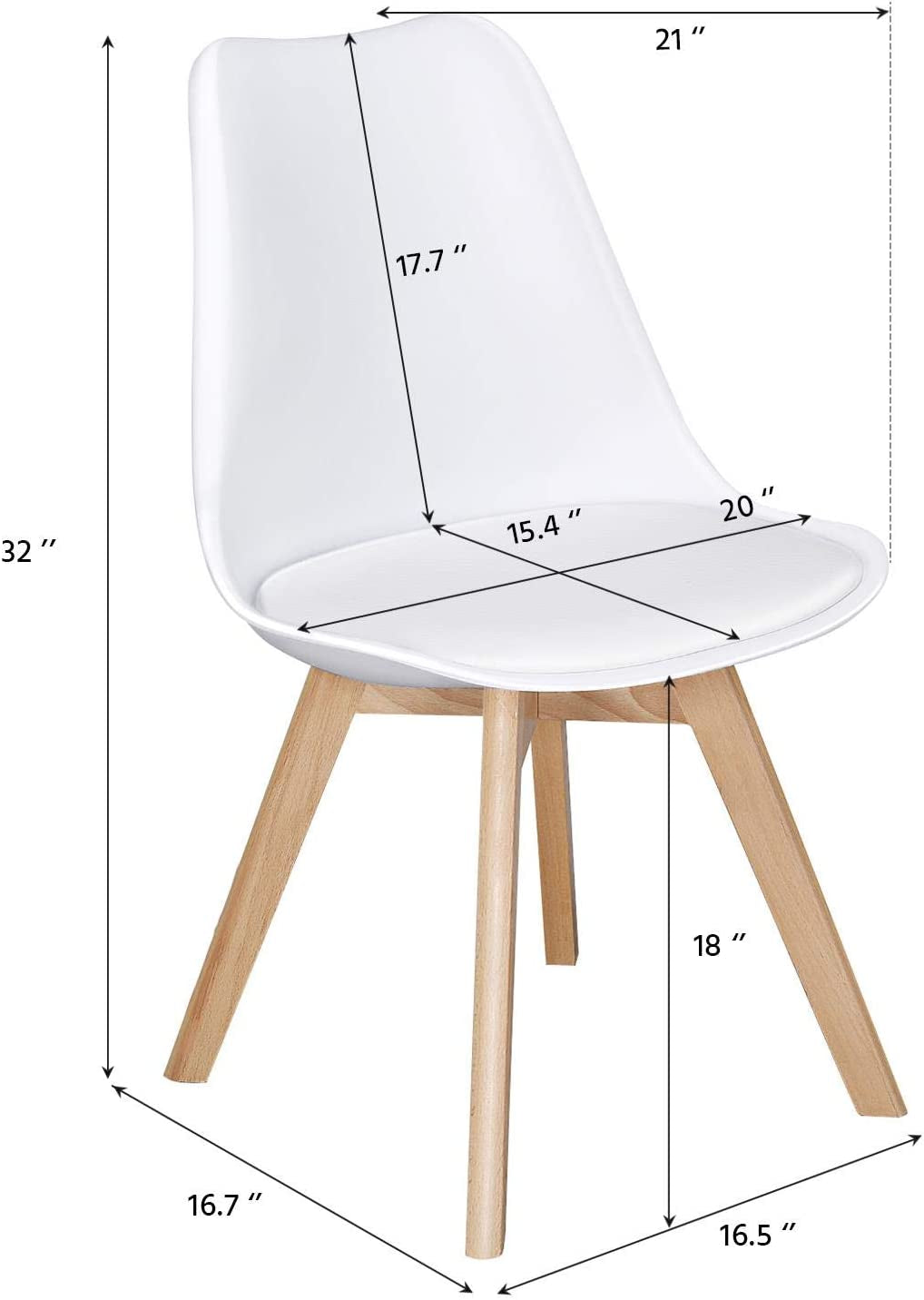Set of 4 White DSW Accent Shell Chairs, Beech Wood Legs, Mid Century Modern Eiffel Inspired, PU Upholstered-2