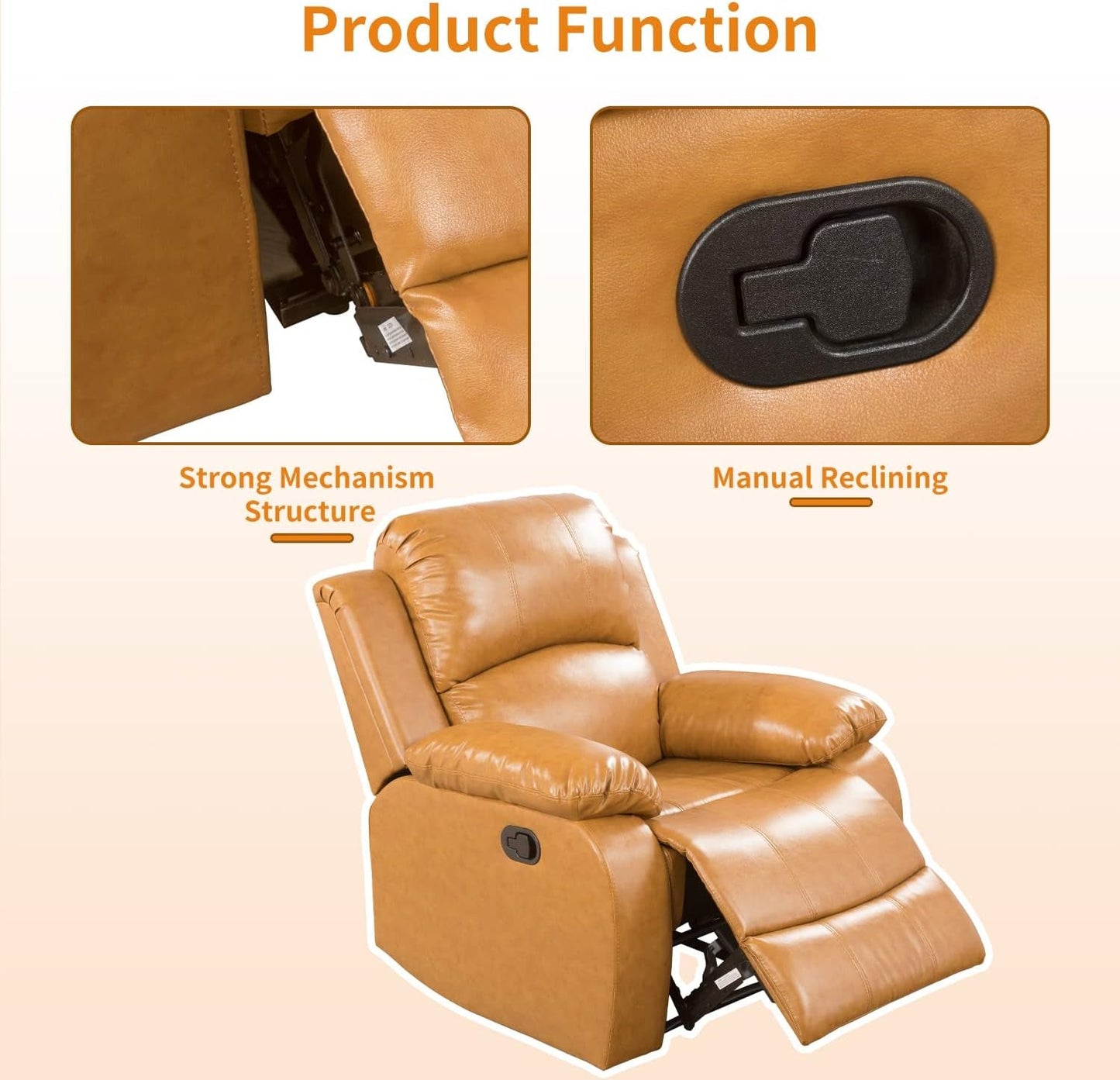 Manual Leather Recliner Sofa Set for Living Room Furniture Set,Leather Recliner Couch Set for Home/Office,Leather Couch Set for 3-Pieces(Sofa+Loveseat+Chair) Ginger, Sofa+Lovsesat+Chair-3